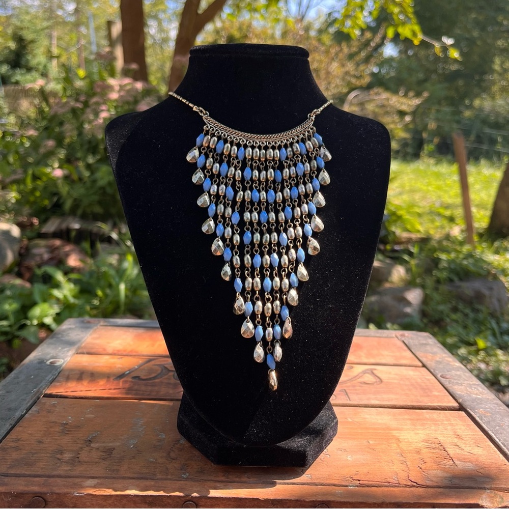 Turquoise Cascading Bead Necklace with Silver Accents